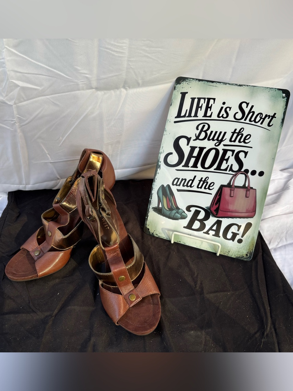 Nine West Women’s Brown Leather Strappy High-Heel Sandals Size 8.5